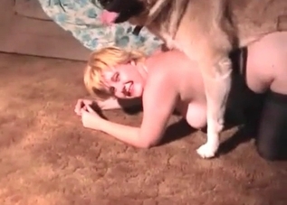 Ginger slut is fucking with a puppy